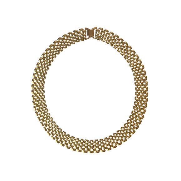 80s Gold Plated Flat Panther Articulated Chain Vintage Modernist Choker Necklace - Picture 6 of 7